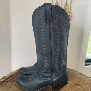 Dark Blue Leather Cowboy Boots